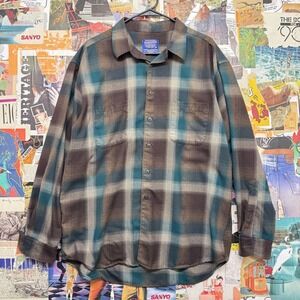 Pendleton Wool Plaid‎ Flannel Shirt Jacket Mens XL Brown Teal
